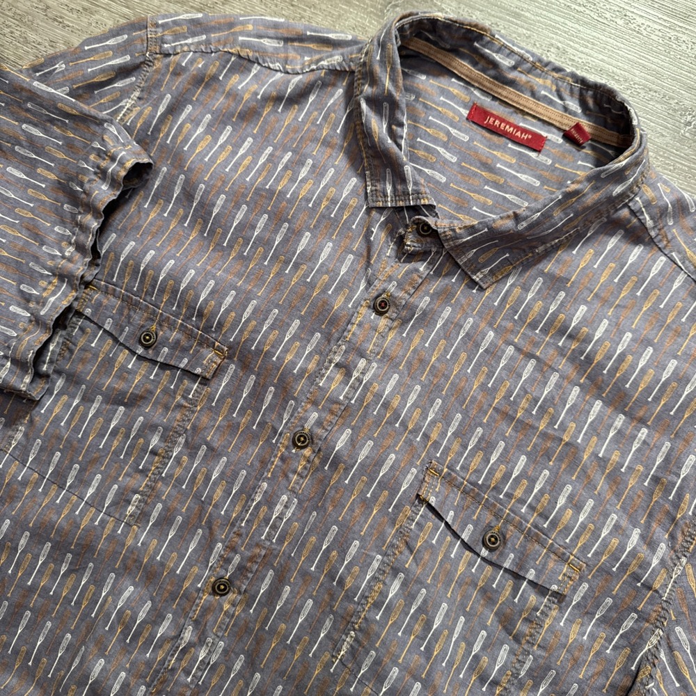 Jeremiah Shirt Mens XXL Paddle Oar Print AOP Linen Cotton Short Sleeve Casual
